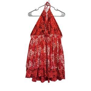 Free People Halter Mini Dress Smocked Ruffle Red Women